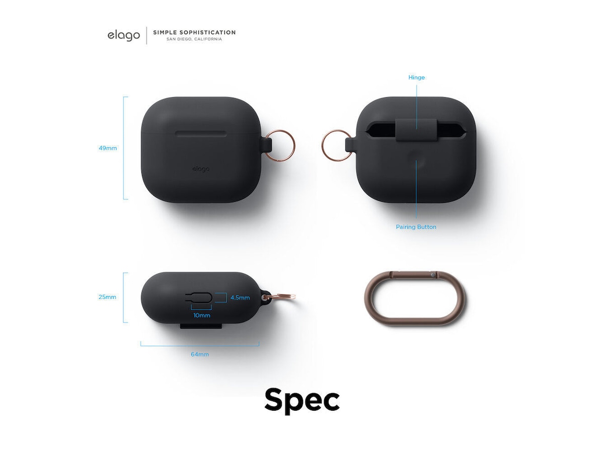 Elago Airpods 3 Silikonetui med karabinkrok (jean indigo) Tilbehør til hodetelefoner