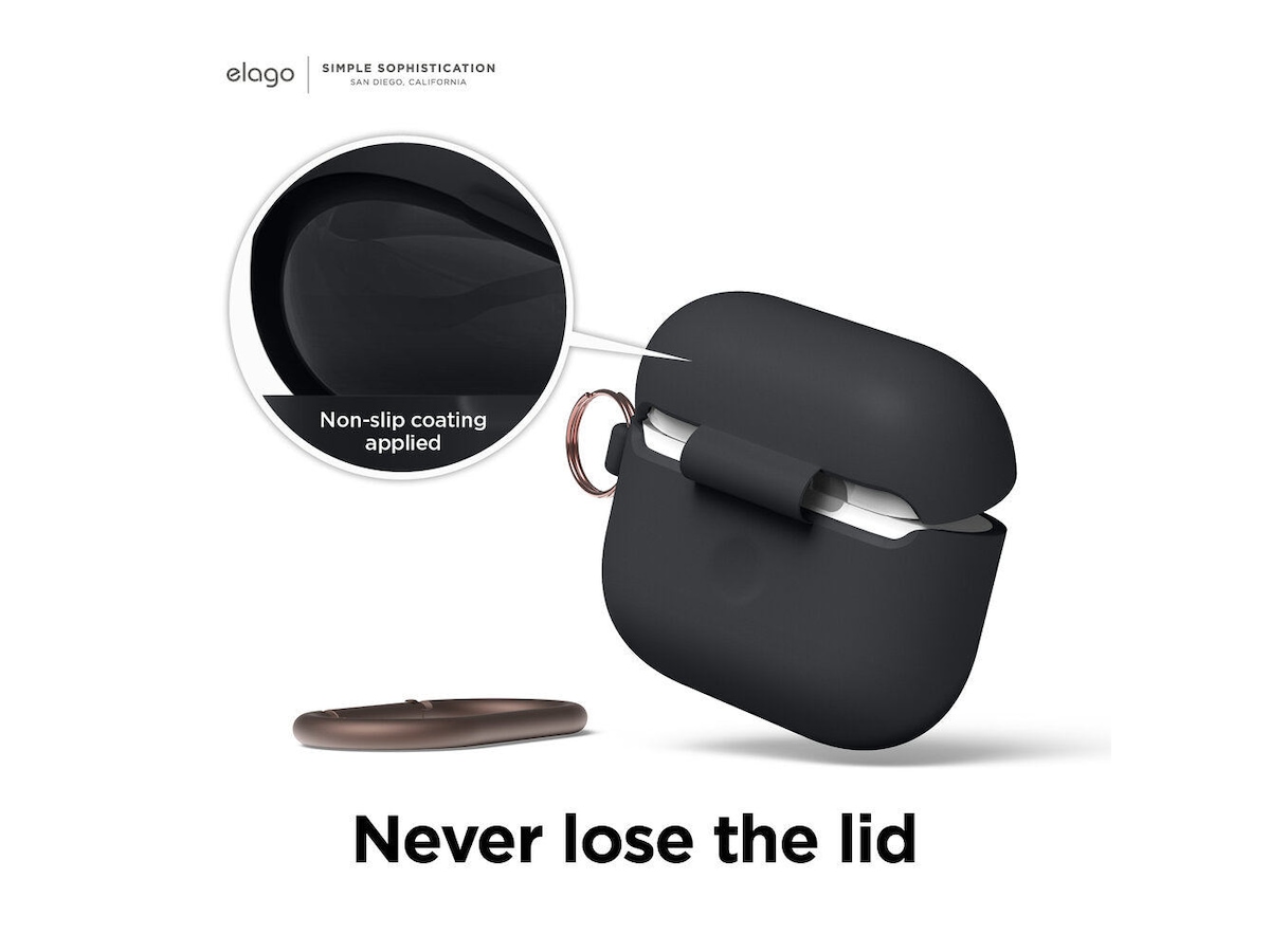 Elago Airpods 3 Silikonetui med karabinkrok (black) Tilbehør til hodetelefoner