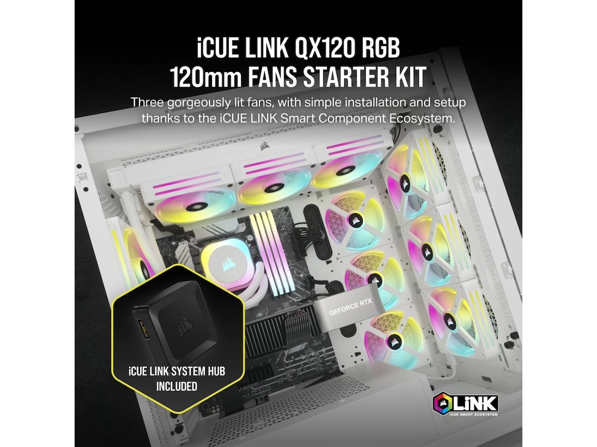 Corsair iCUE LINK QX120 RGB 120mm Vifte 3 pack (hvit) Vifter