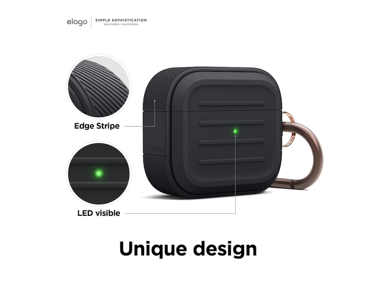 Elago Airpods 3 Armor silikonetui med karabinkrok (sort) Tilbehør til hodetelefoner