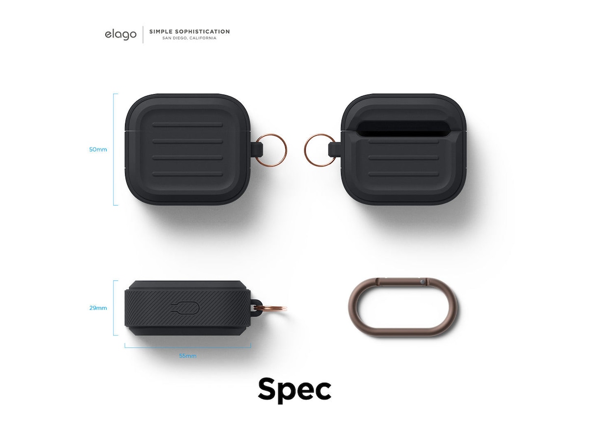 Elago Airpods 3 Armor silikonetui med karabinkrok (sort) Tilbehør til hodetelefoner