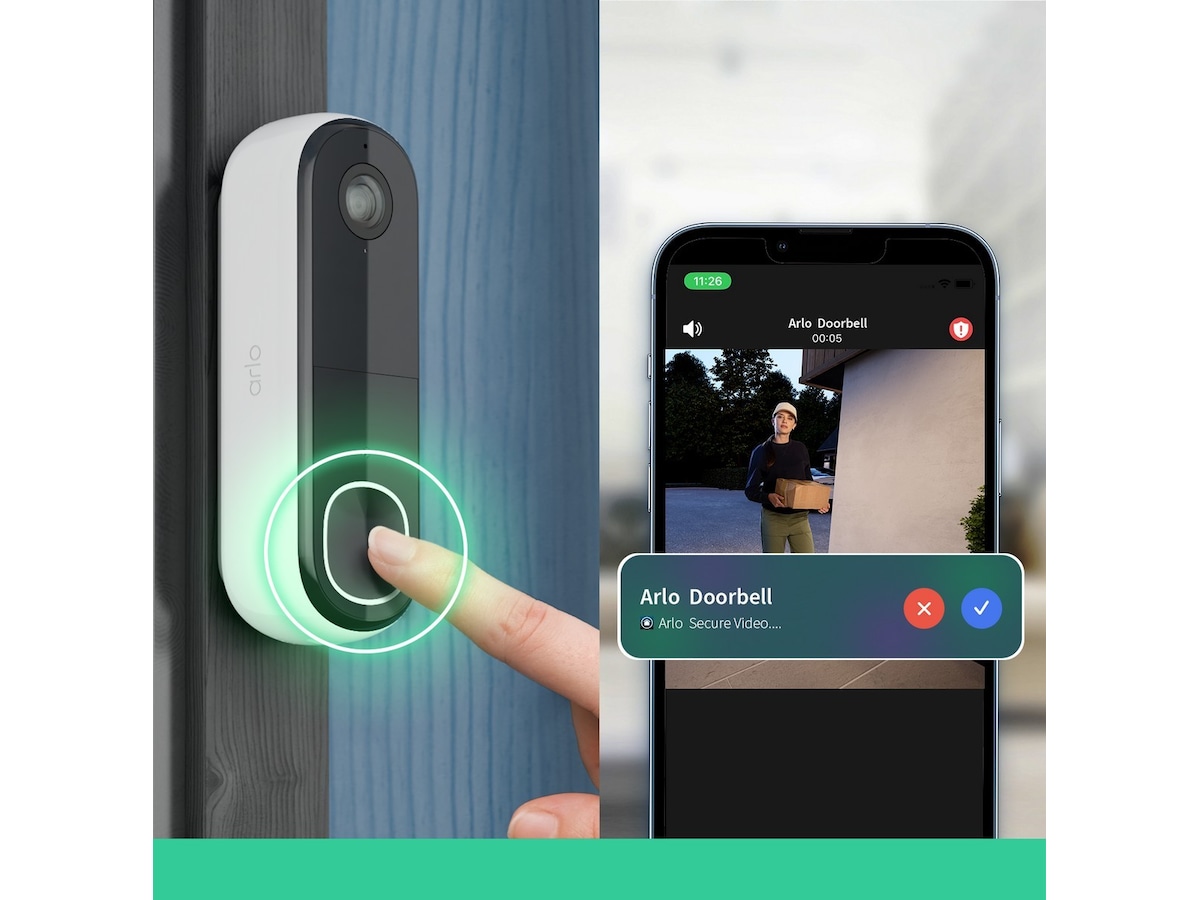 Arlo Essential 2 2K Video Doorbell med Chime 2 Ringeklokker