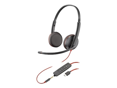 Poly Blackwire C3225 - Blackwire 3200 Series - hodesett - on-ear - kablet - aktiv støydemping - 3,5 mm jakk, USB-C - svart - Skype Certified, Avaya Certified, Cisco Jabber Certified