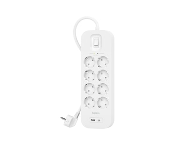 Belkin Strømforgrener 8x uttak og  2x USB 2m (hvit)