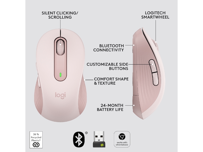 Logitech Signature M650 Large trådløs mus Rosa Mus