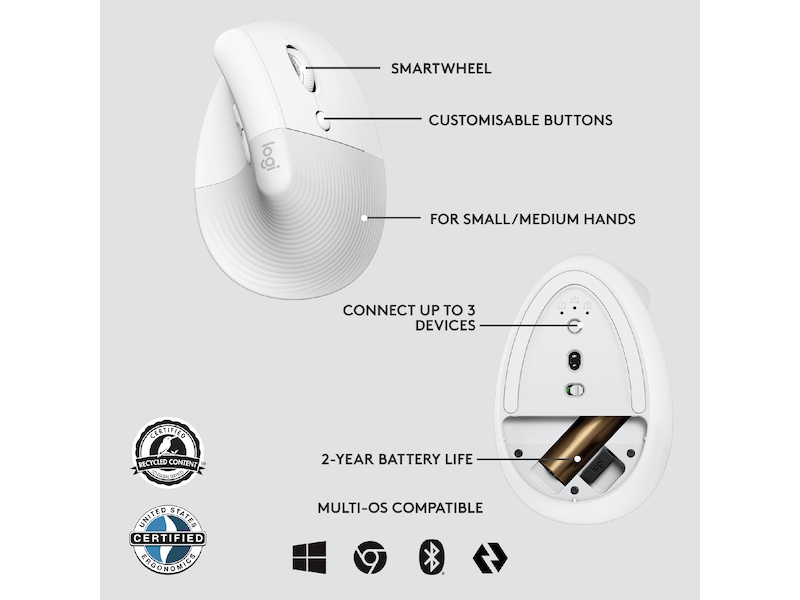 Logitech Lift Vertikal Business mus (off-white) Mus