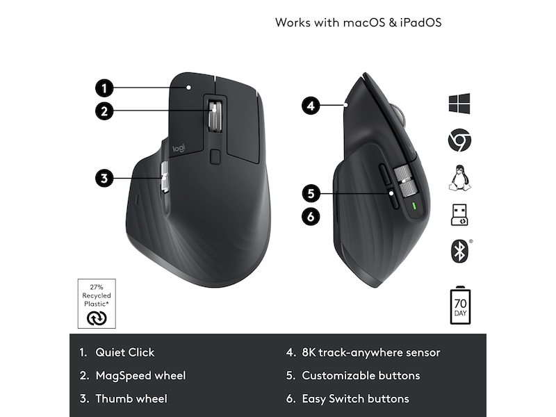 Logitech MX Master 3S Trådløs Mus (graphite) Mus