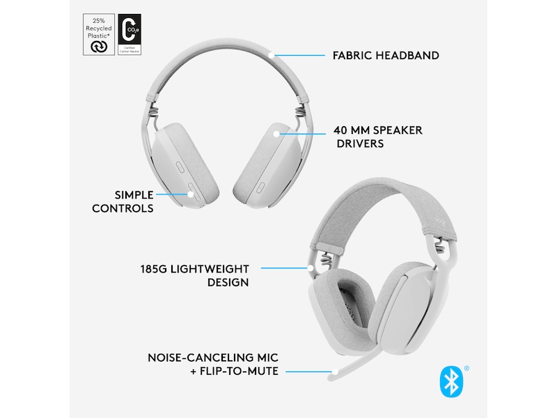 Logitech Zone Vibe 100 trådløst headset (off-white) Hodetelefoner