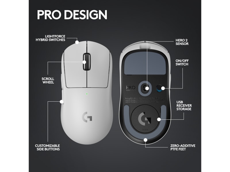 Logitech G Pro X Superlight 2 Lightspeed Trådløs Gamingmus (hvit) Gamingmus