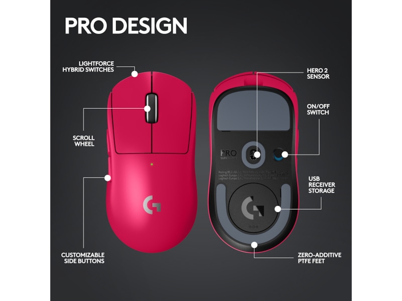 Logitech G Pro X Superlight 2 Lightspeed Trådløs Gamingmus (Magenta) Gamingmus