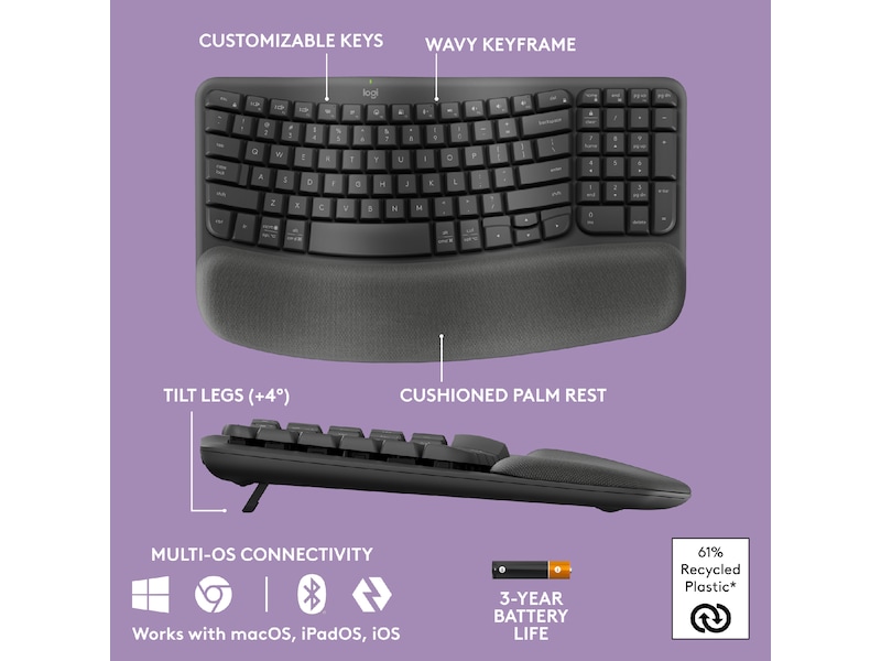 Logitech Wave Keys trådløst tastatur (grafitt) Tastatur