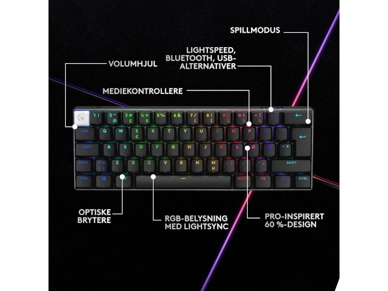 Logitech G Pro X 60 Lightspeed Tactile trådløst gamingtastatur (sort) Gamingtastatur