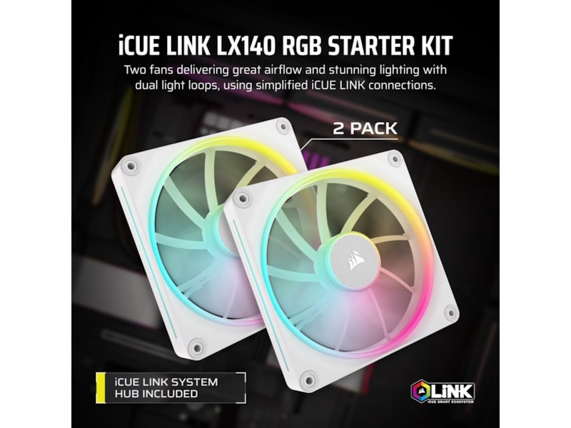 Corsair iCUE Link LX140 RGB Vifte 2pk (hvit) Vifter