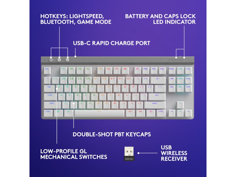 Logitech G G515 Lightspeed Gamingtastatur (hvit) Gamingtastatur