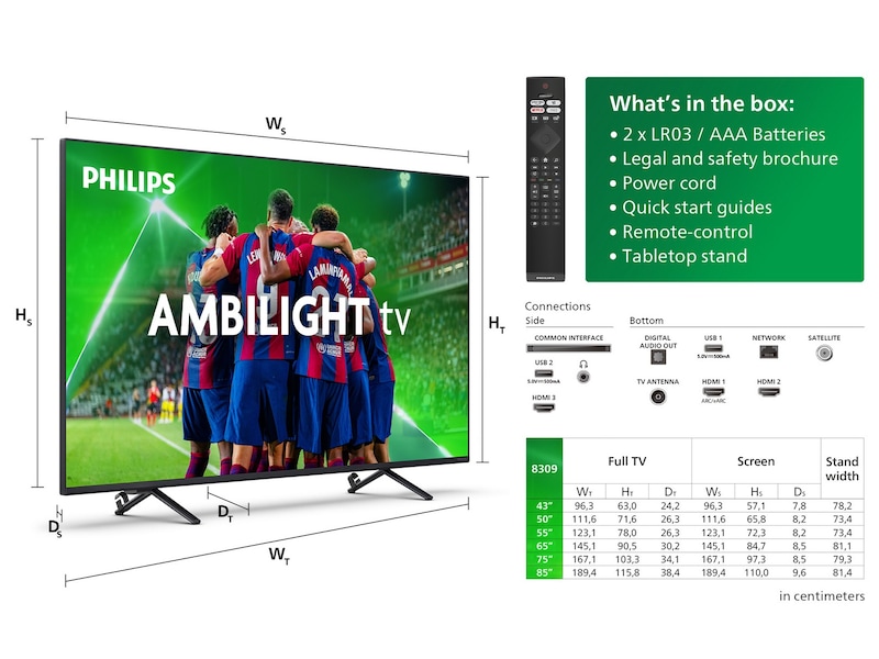 Philips 65" 4K UHD Smart TV Ambilight 65PUS8309 60 - 69 tommer TV