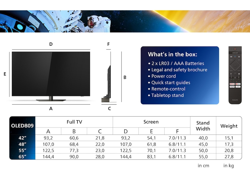 Philips 65" 4K UHD OLED Smart TV Ambilight 65OLED809 TV-er