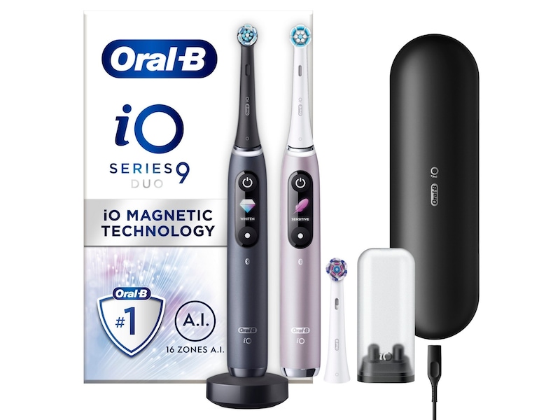 Oral-B iO 9 Duo Elektriske Tannbørster (sort & lys rosa) Elektriske tannbørster