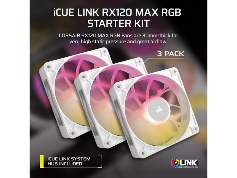 Corsair iCUE LINK RX120 RGB MAX Vifte 3pk (hvit) Vifter