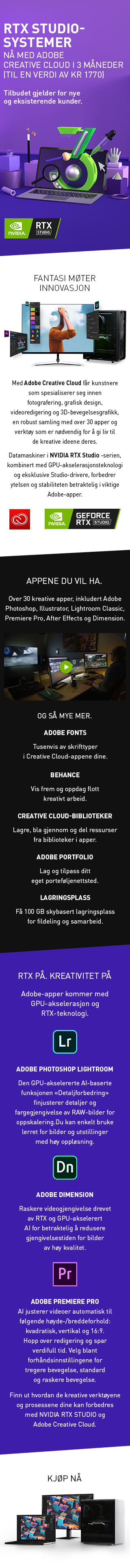 NVIDIA Studio PC med 3 måneder Adobe Creative Cloud Inkludert
