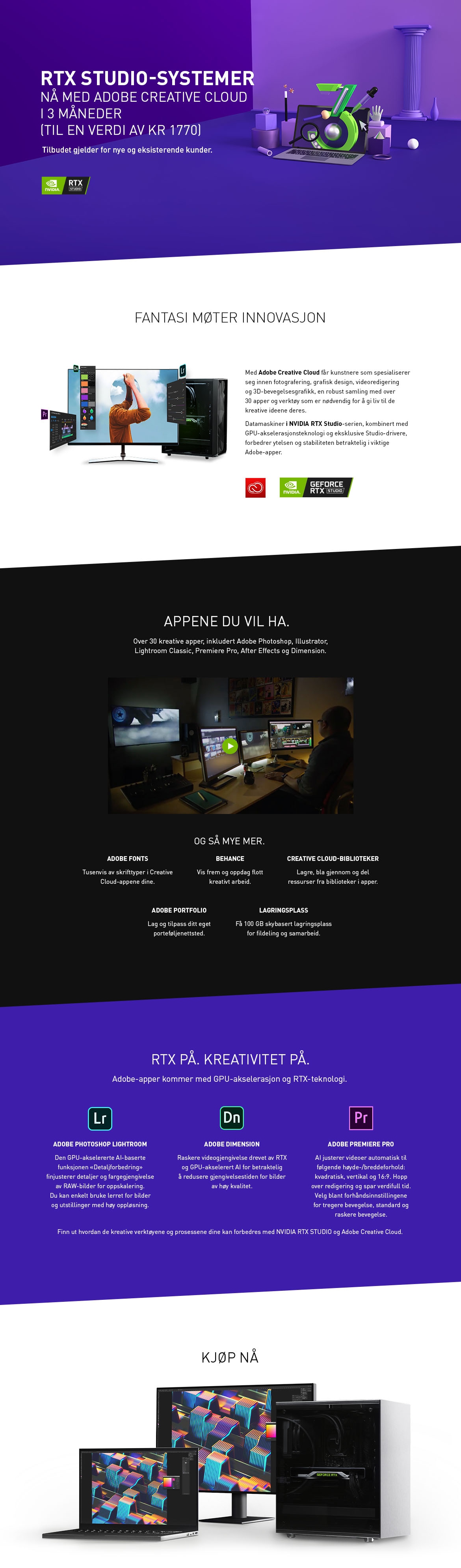 NVIDIA Studio PC med 3 måneder Adobe Creative Cloud Inkludert